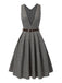 Grey 1940s Deep V-Neck Glen Plaid Dress: where 1940s romance meets her modern spirit