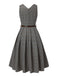 2PCS Grey 1940s V-Neck Plaid Dress & Satin Blouse: where 1940s romance meets her modern spirit