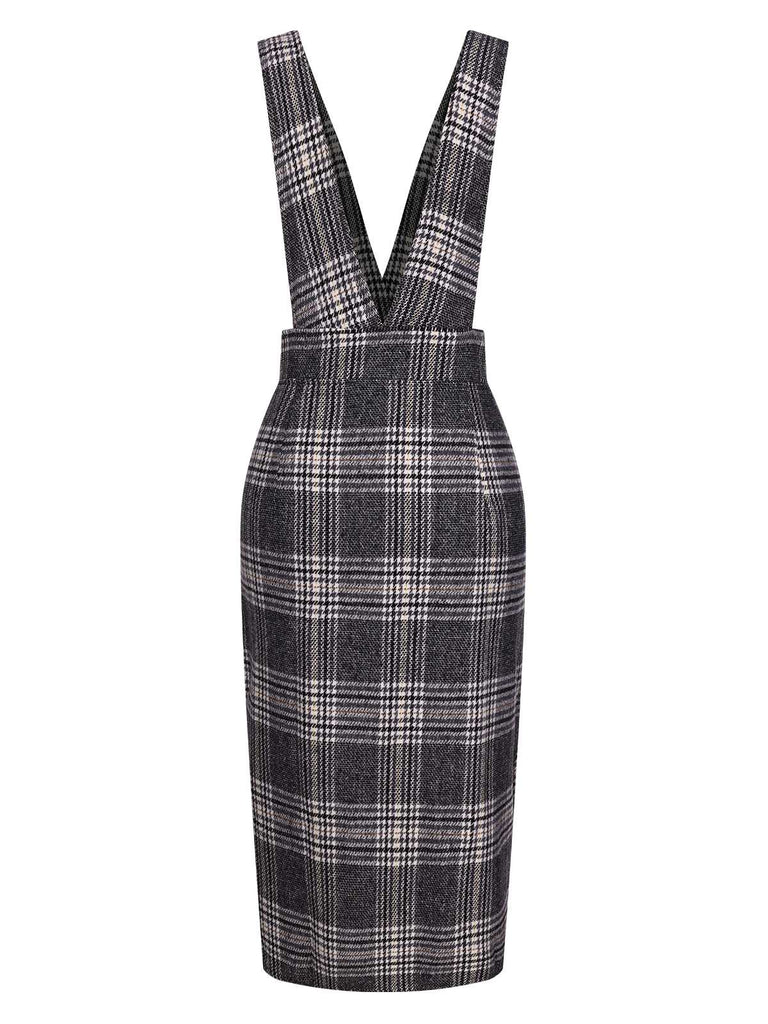 Grey 1960s Button Plaid Pinafore Dress Grey 1960s Button Plaid Pinafore Dress