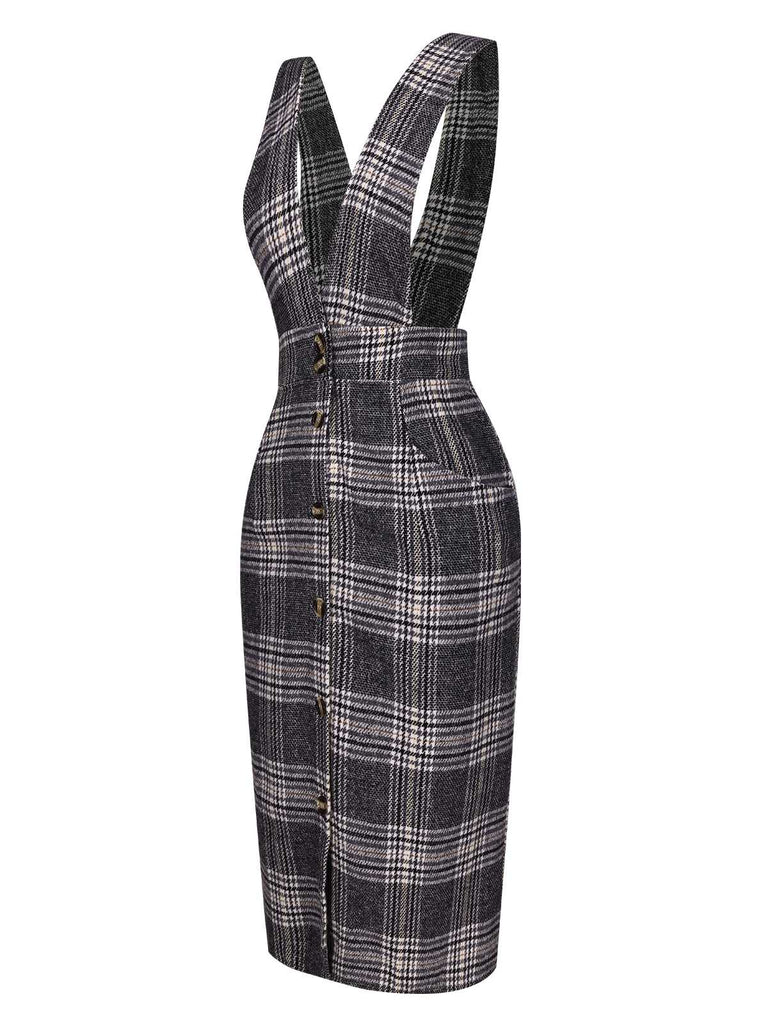 grey check pinafore dress Wool Autumn Midi Dress