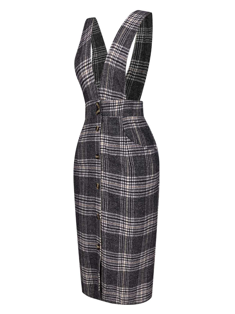 grey plaid dress 1960s Button Pinafore The classic grey shepherds Color:Vintage Lilac zomerjurkjes Emerald Green Dresses