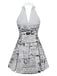 Grey 1960s Newspaper Print Halter V-Neck Dress - vintage dress, retro fashion, elegant style for vintage lovers