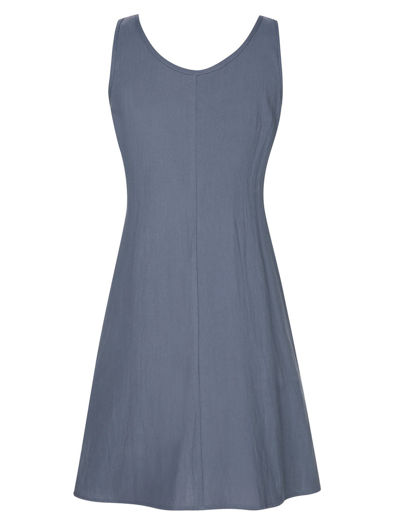 Grey 1970s Solid Buttoned Straps Dress, vintage dress, retro fashion - perfect for women who love vintage and retro fashion