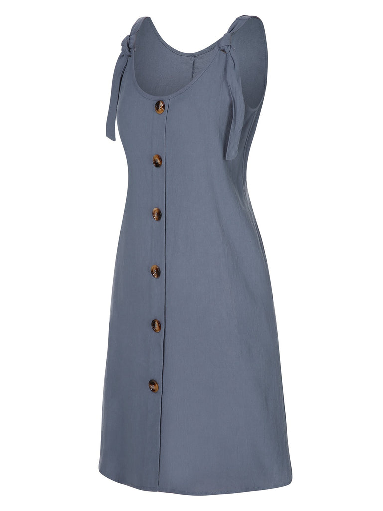 Grey 1970s Solid Buttoned Straps Dress, vintage dress, retro fashion - perfect for women who love vintage and retro fashion