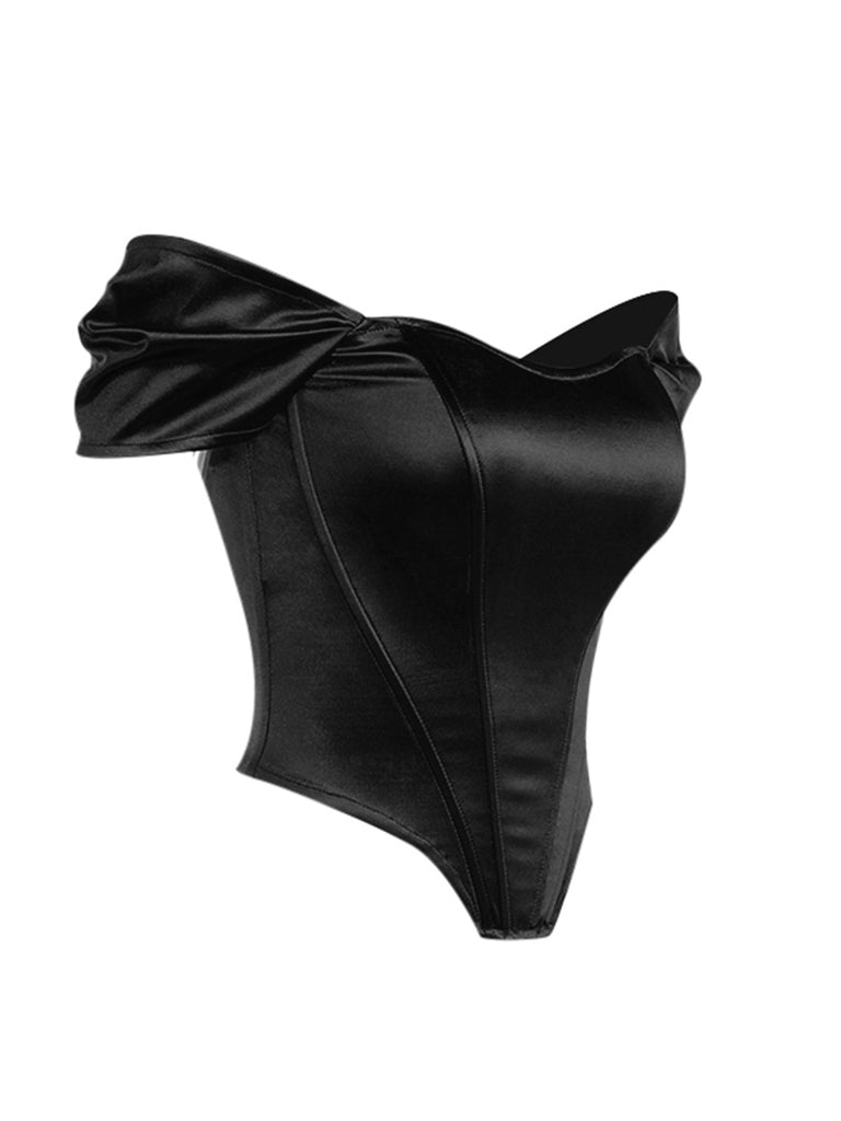 1930s Solid Satin Herringbone Court Style Top