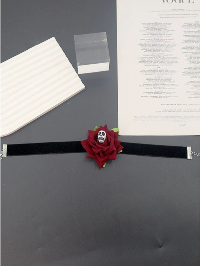 Halloween 3D Rose Skull Choker - vintage fashion, retro style