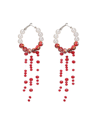 Halloween Blood Drop Pearl Tassel Earrings, vintage fashion, retro style - perfect for women who love vintage and retro fashion