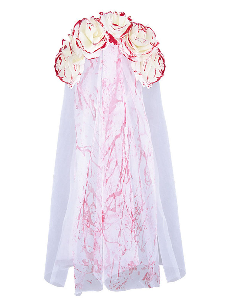 Halloween Blood Rose Ghost Bride Tulle Veil - vintage fashion, retro style