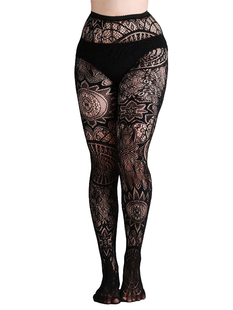 Halloween Gothic Lace Floral Pattern Sheer Tights - vintage fashion, retro style