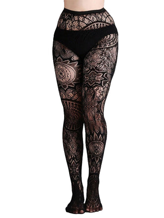Halloween Gothic Lace Floral Pattern Sheer Tights - vintage fashion, retro style