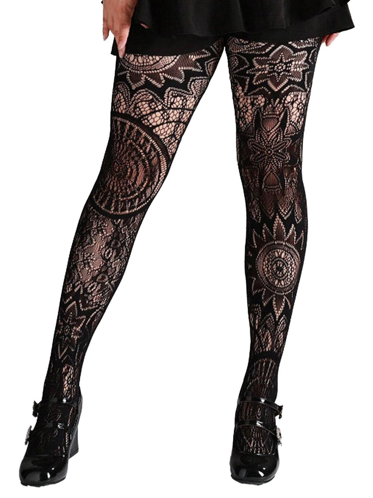 Halloween Gothic Lace Floral Pattern Sheer Tights - vintage fashion, retro style