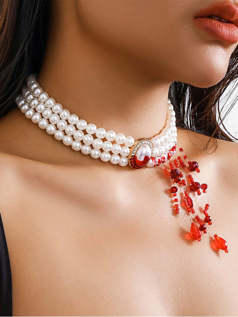 Halloween Pearl Blood Drop Necklace - vintage fashion, retro style