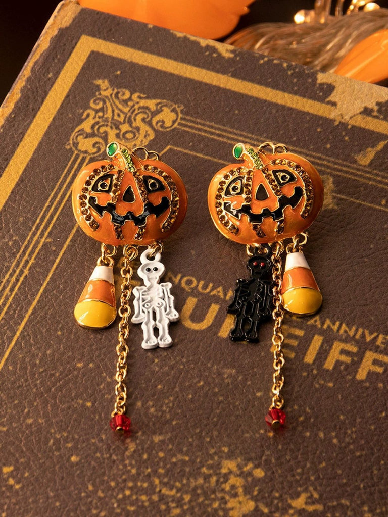 Halloween Pumpkin Skull Chain Alloy Earrings - vintage fashion, retro style