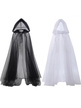 She throws on this Halloween Retro Gothic Tulle Hooded Cape Cloak and the city feels like 1950s Paris