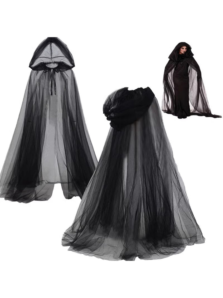 Halloween Retro Gothic Tulle Hooded Cape Cloak — 1950s style that speaks before she does
