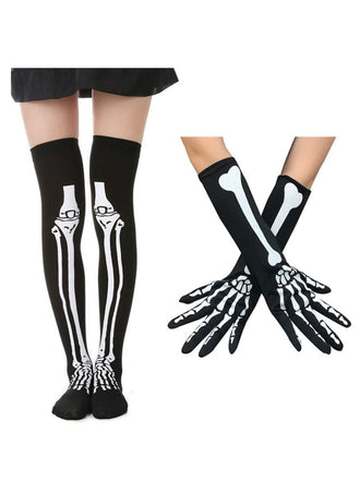 Halloween Skeleton Thigh High Socks & Gloves Set - vintage fashion, retro style