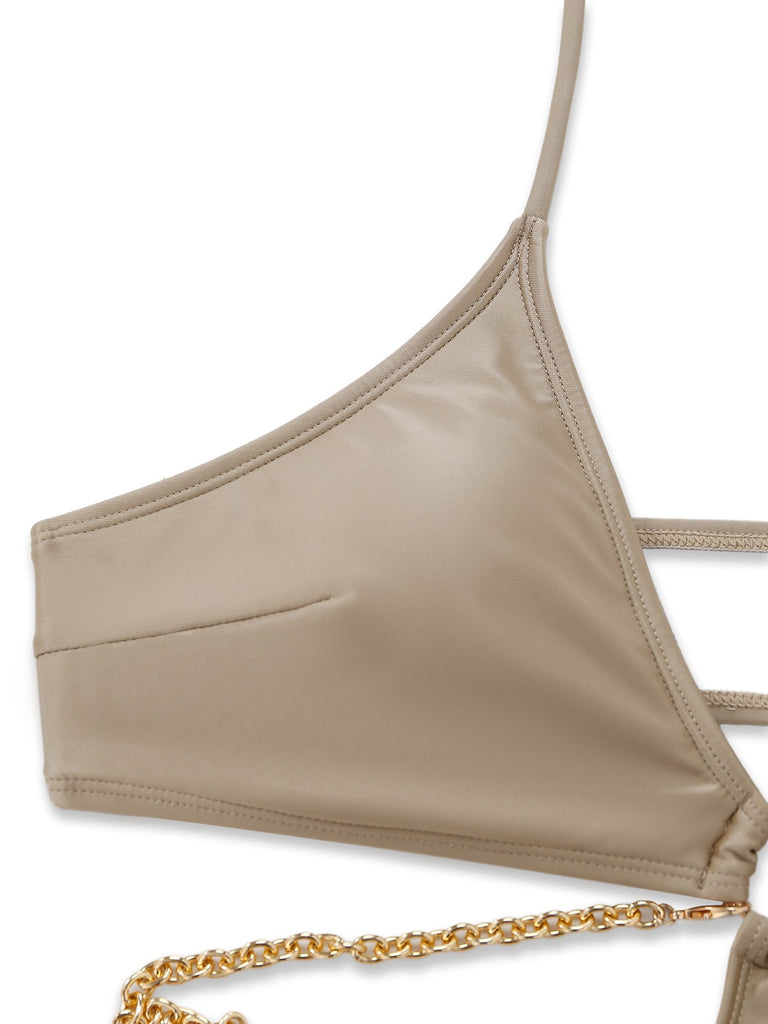 Halter cutout one-piece swimsuit bra detail highlighting supportive design and comfort for active swimming