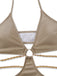 Halter cutout one-piece swimsuit collar detail showing refined neckline craftsmanship for elegant beachwear