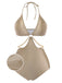 Halter cutout one-piece swimsuit front view featuring stylish design for beach and pool wear