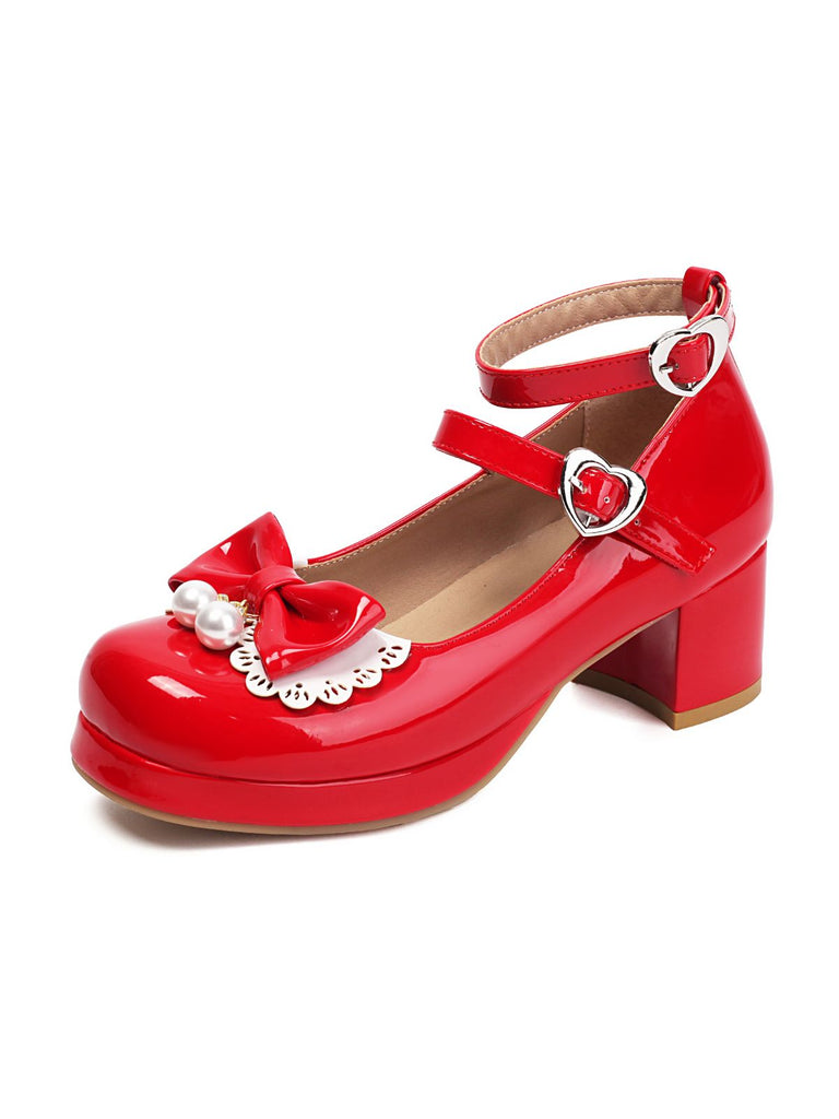 Heart Pearl Bow Mary Jane Heels - vintage shoes, retro heels