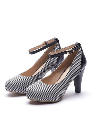 Vintage Houndstooth Colorblock Ankle Strap Cone Heels - vintage shoes, retro heels