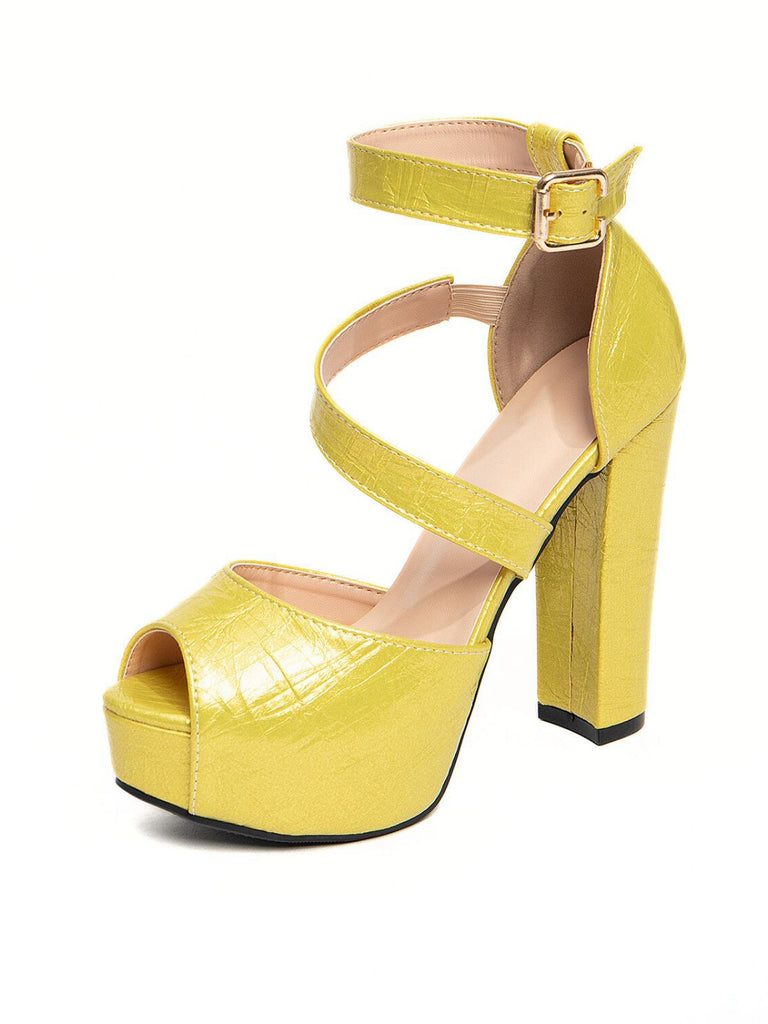 Vintage Valentine's Day PU Leather Chunky High Heels - vintage shoes, retro heels