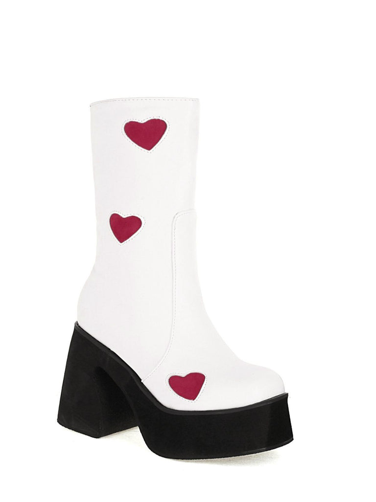 Hollow Hearts Leather Chunky Platform Boots - vintage fashion, retro style