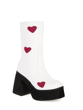 Hollow Hearts Leather Chunky Platform Boots - vintage fashion, retro style