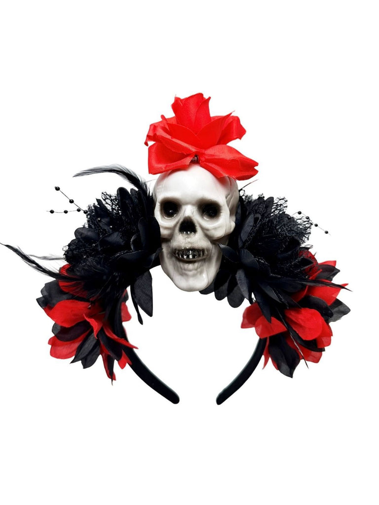 Dark Horror Skull Feather 3D Flowers Headband, vintage accessory, 1920s style - perfect for women who love vintage and retro fashion