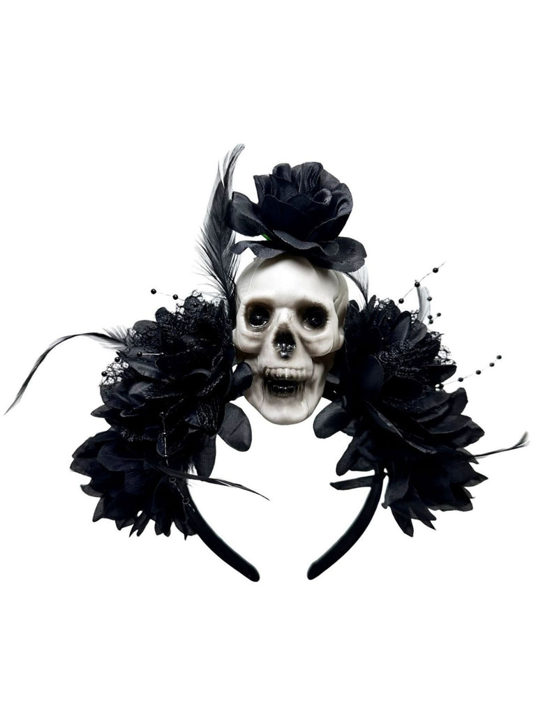 Dark Horror Skull Feather 3D Flowers Headband - vintage fashion, retro style