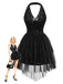 [Pre-Sale] 2PCS Black 1960s Sequin Halter Dress & Mesh Skirt