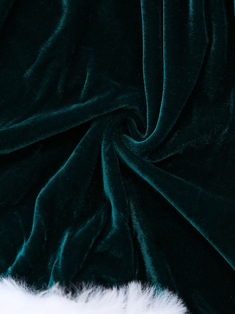 Green 1960s Velvet Fringe Strapless Mini Dress