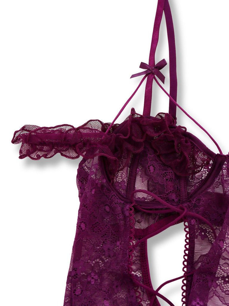 1980s Solid Lace Sheer Bodysuit Nighties