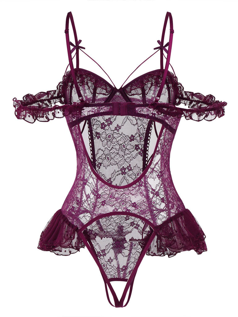 1980s Solid Lace Sheer Bodysuit Nighties