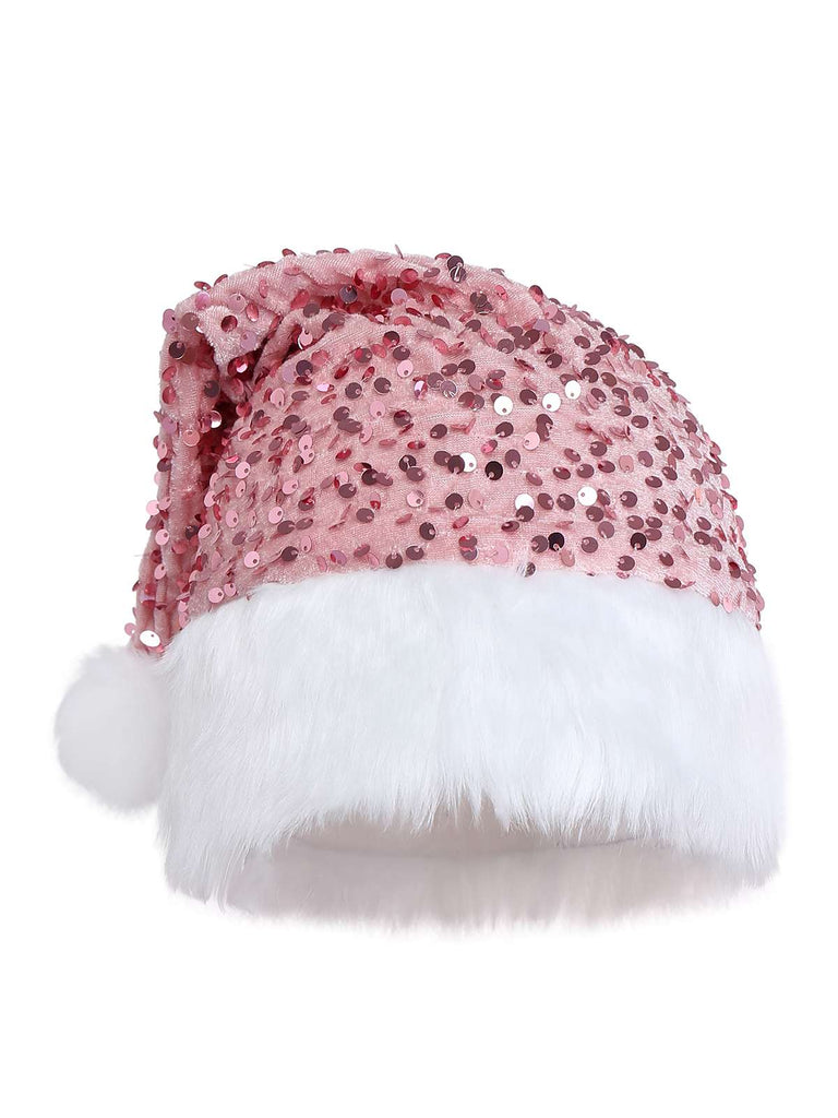 Pink 1960s Christmas Fur Sequin Strapless Dress