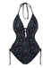 Black 1980s Reflective One-Piece Swimsuit