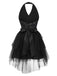 [Pre-Sale] 2PCS Black 1960s Sequin Halter Dress & Mesh Skirt