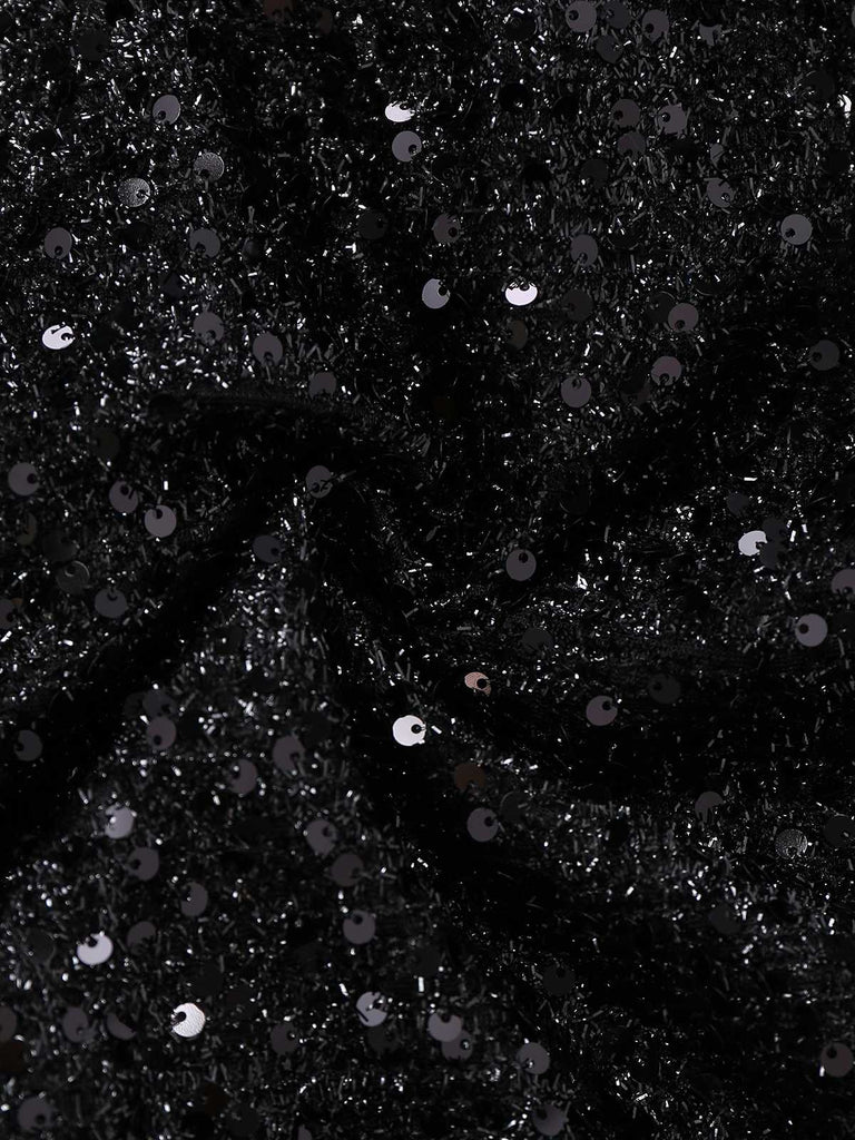 [Pre-Sale] 2PCS Black 1960s Sequin Halter Dress & Mesh Skirt