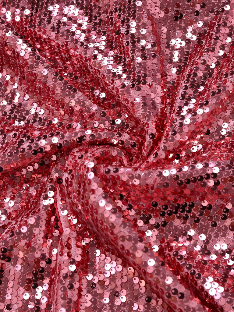 Pink 1920s Sequin Cap-Sleeve High Slit Maxi Dress