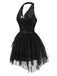 [Pre-Sale] 2PCS Black 1960s Sequin Halter Dress & Mesh Skirt