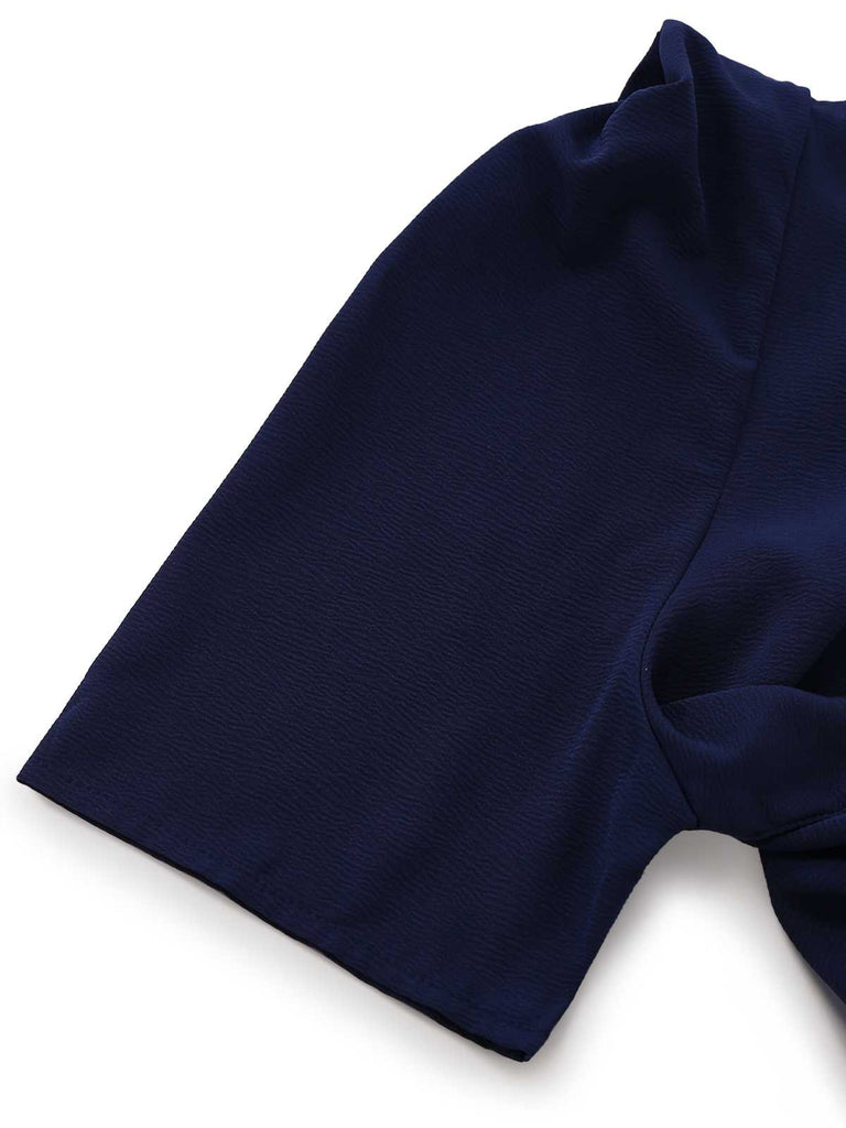 Navy Blue 1980s Belted Solid Romper