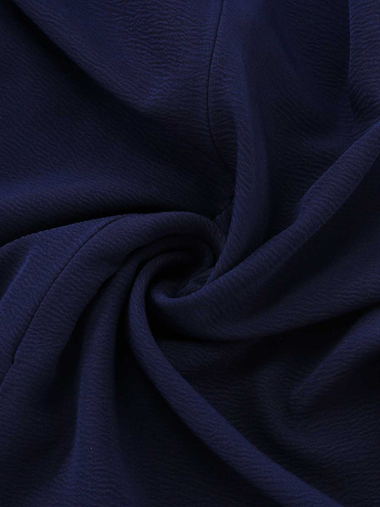 Navy Blue 1980s Belted Solid Romper