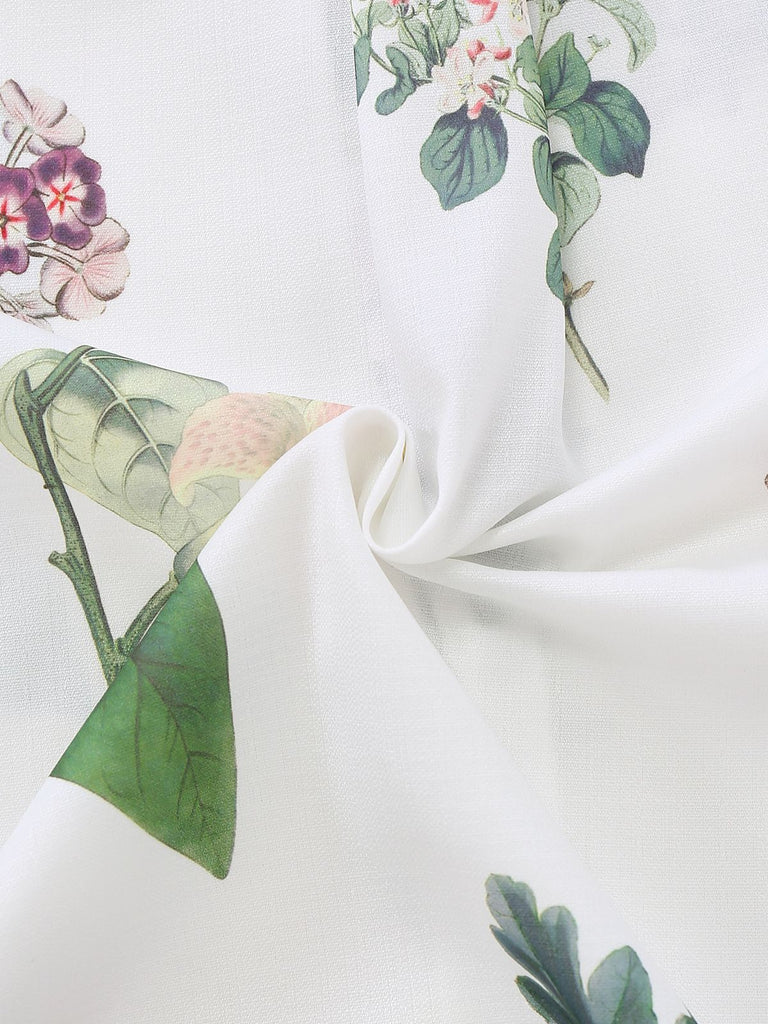 2PCS White 1960s Linen Floral Blouse & Shorts