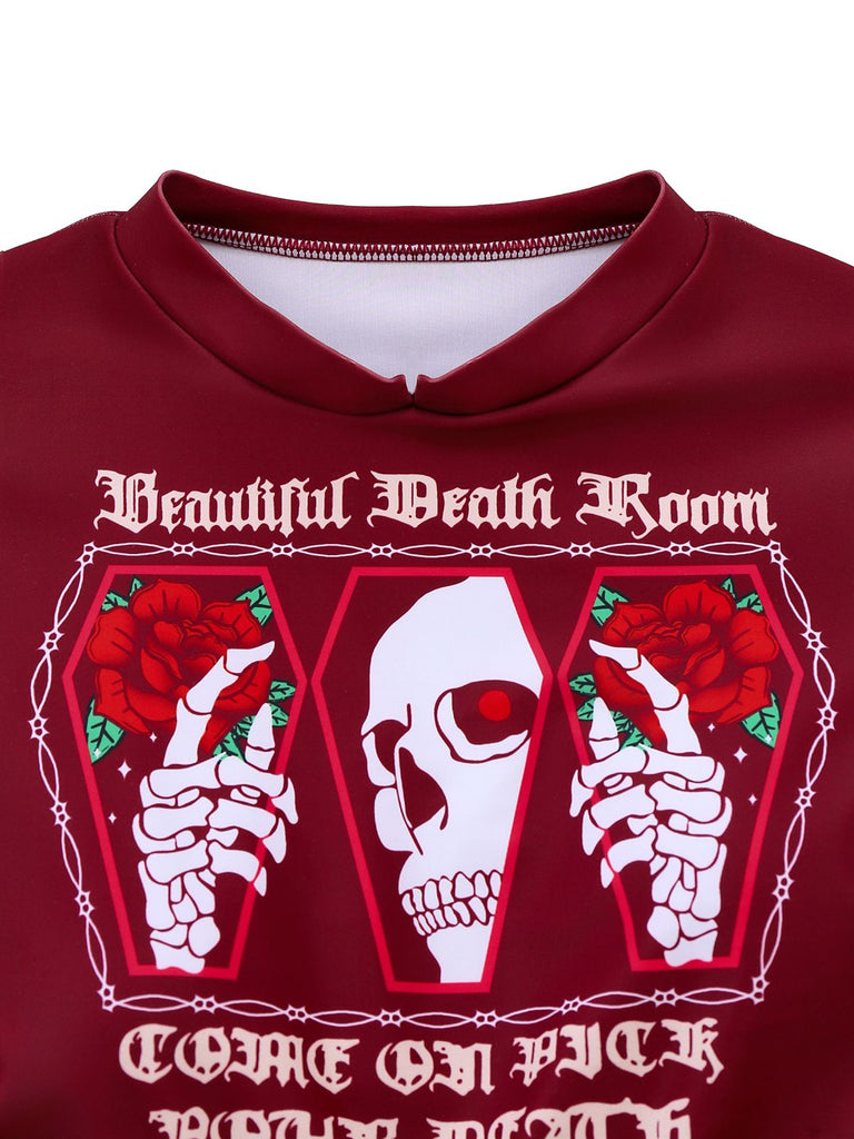 1980s Black Skull Rose Graphic Bikini Set