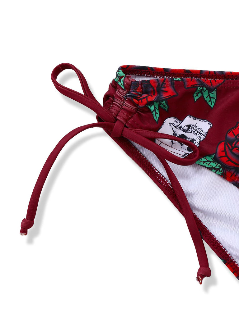 1980s Black Skull Rose Graphic Bikini Set