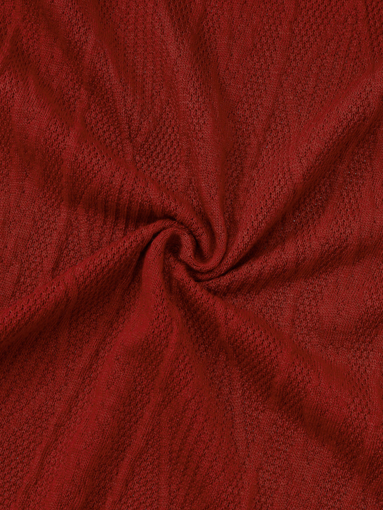 1940s Solid Knitted Big V-Neck Button Dress