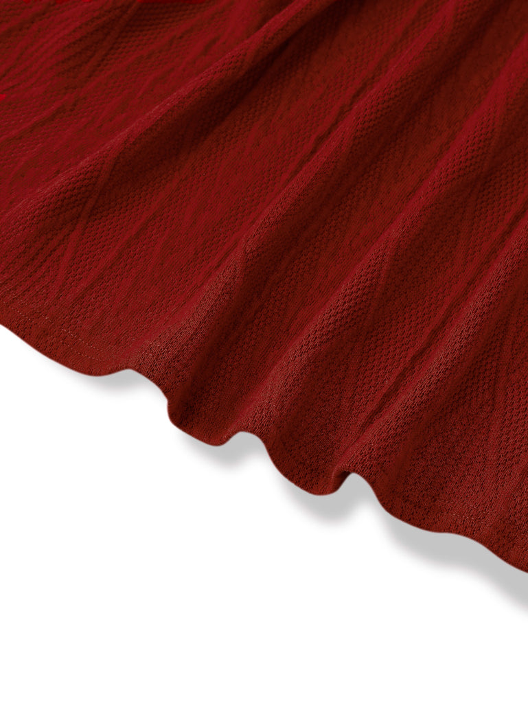 1940s Solid Knitted Big V-Neck Button Dress