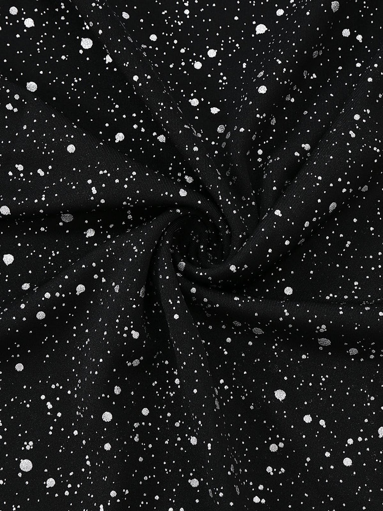 Black 1980s Lace Off-Shoulder Metallic Silver Splash Bodycon Dress