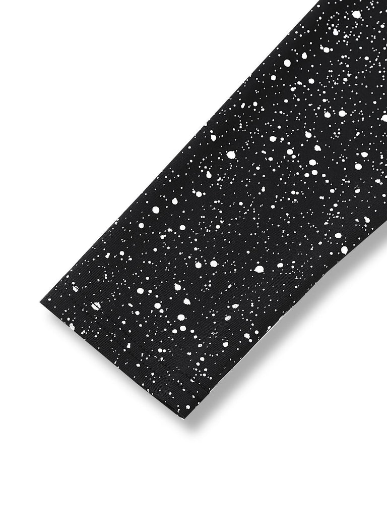 Black 1980s Lace Off-Shoulder Metallic Silver Splash Bodycon Dress