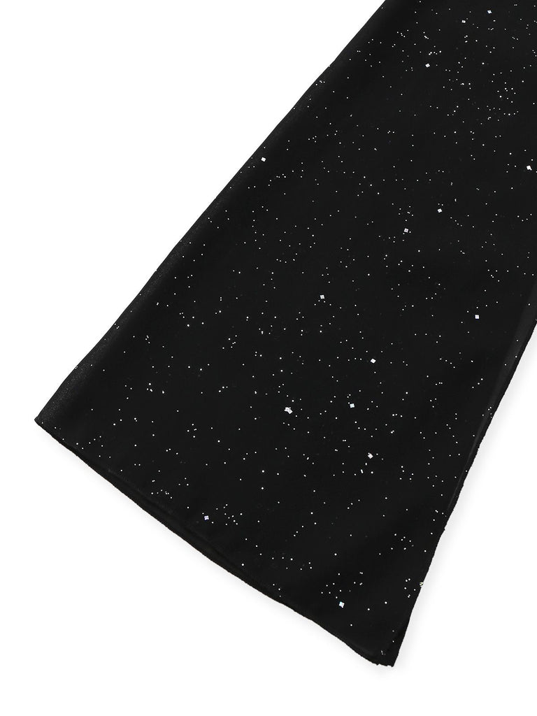 Black 1930s Sparkly Cutout Jumpsuit with Cape